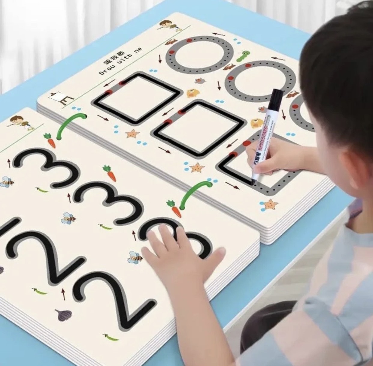 A4 Kids Educational Learning Tracing Book ( 64 Pages) With Two Markers Duster Attached