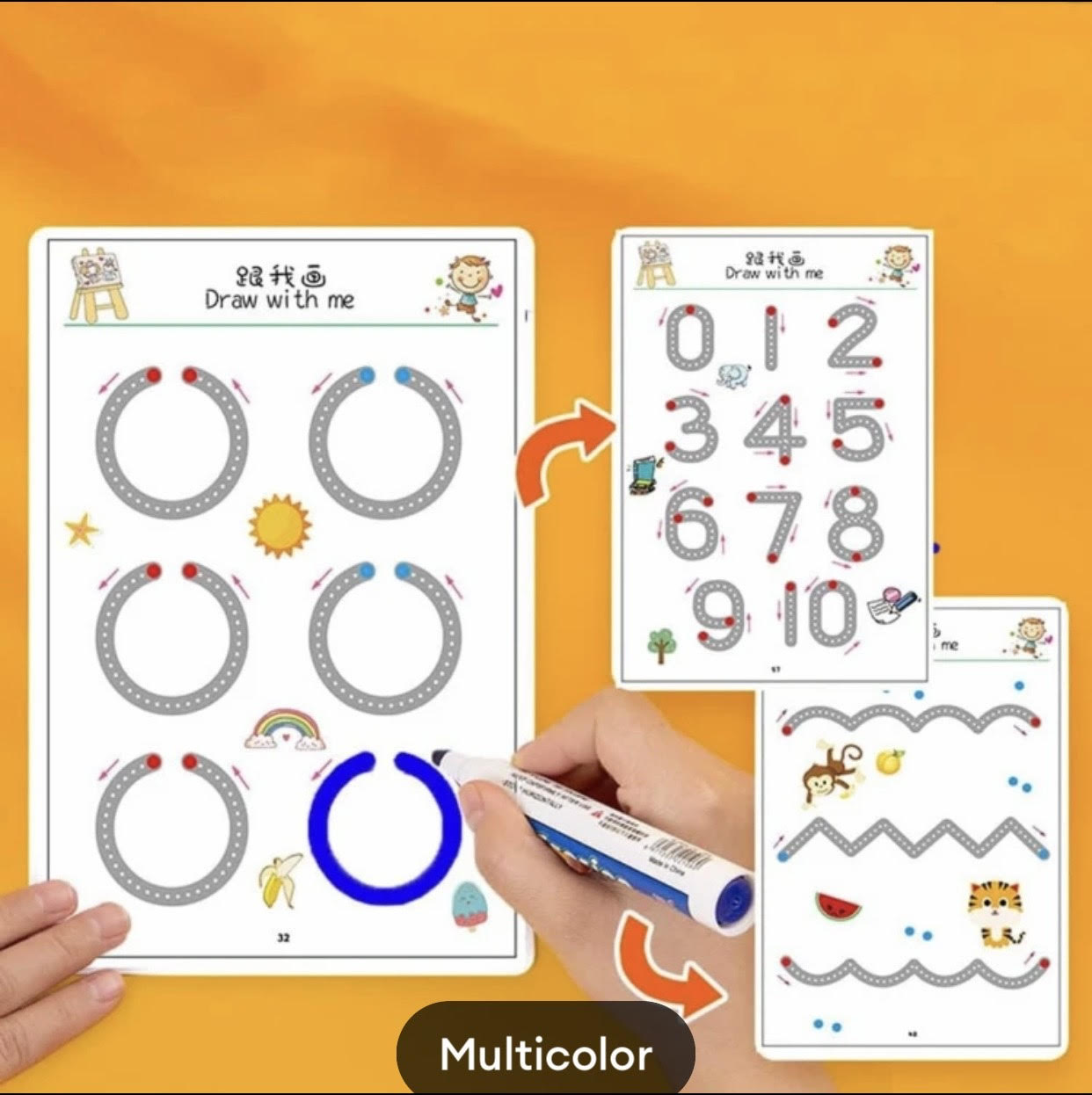 A4 Kids Educational Learning Tracing Book ( 64 Pages) With Two Markers Duster Attached